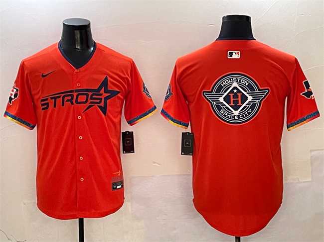 Mens Houston Astros Team Big Logo Orange 2025 City Connect With Texas Patch Limited Stitched Jersey